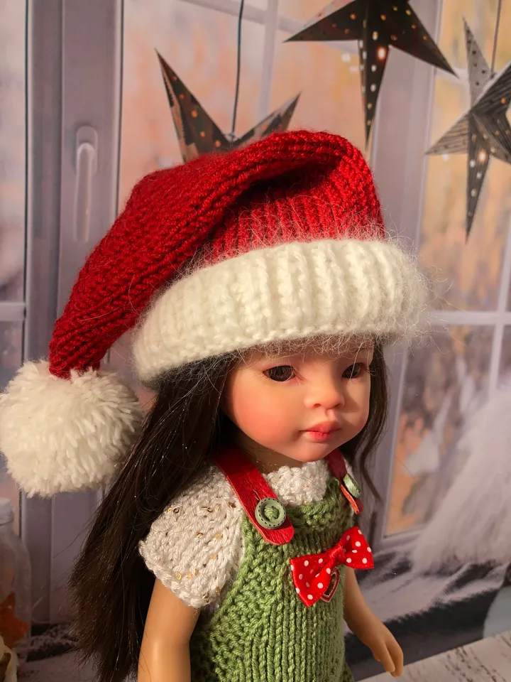 PDF CHRISTMAS hat Paola Reina knit pattern / Christmas hat for Boneka 12-13 inch doll, Ruby Red Siblies, Les Cheries 32 cm eng
