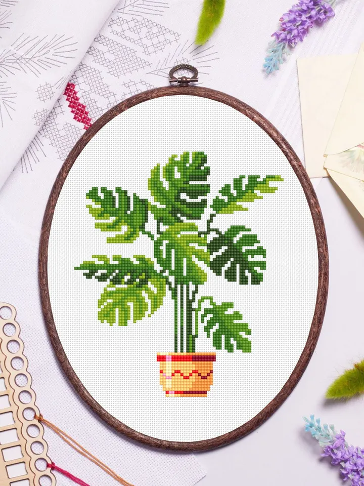 Plant Monstera cross stitch pattern PDF download House plants cross stitch chart, Easy small cross stitch, Monstera art Plant lover gift #P2