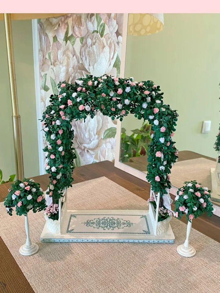 Stand with ampel roses of delicate colors. 1:12. miniature dollhouse.