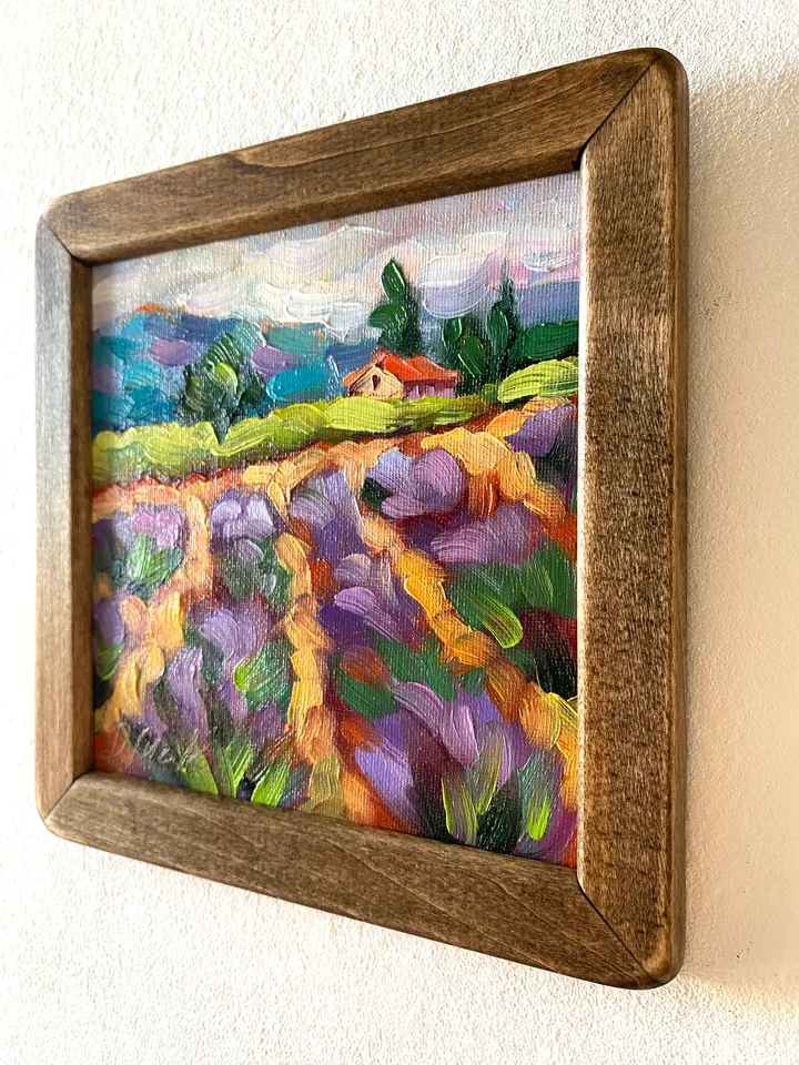 Lavender Fields Painting Tuscany Original Art Landscape Oil Painting Impasto Small Artwork 6x6 Tuscan Serenity Painting Wild Flowers