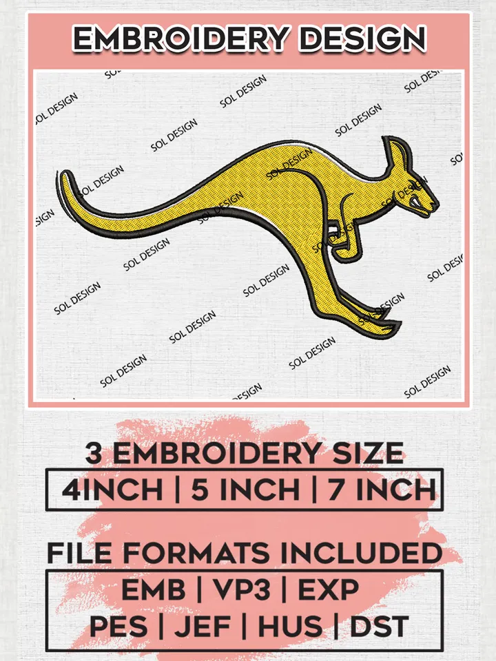 Kansas City Roos College Football Team Kangaroo Mascot Logo Embroidery Design Files, NCAA Kansas City Roos Machine Embroidery, NCAA Teams, Game Day, 3 sizes, NCAA Machine embroidery designs, Digital Download