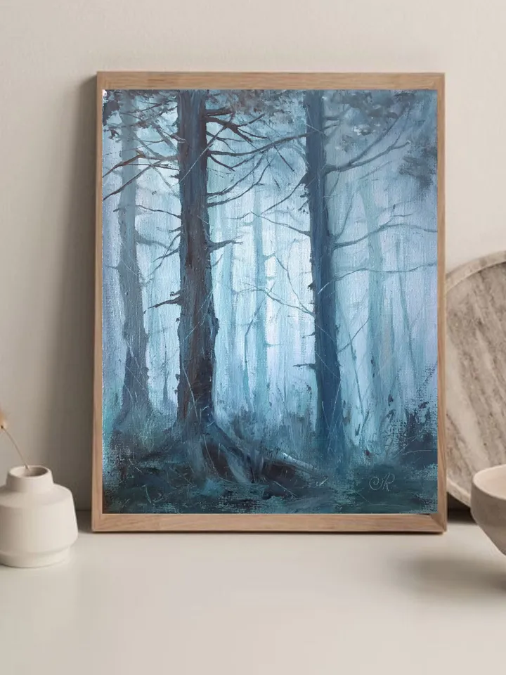 Original Oil Landscape Trees Painting Foggy Forest Wall art Forest Painting