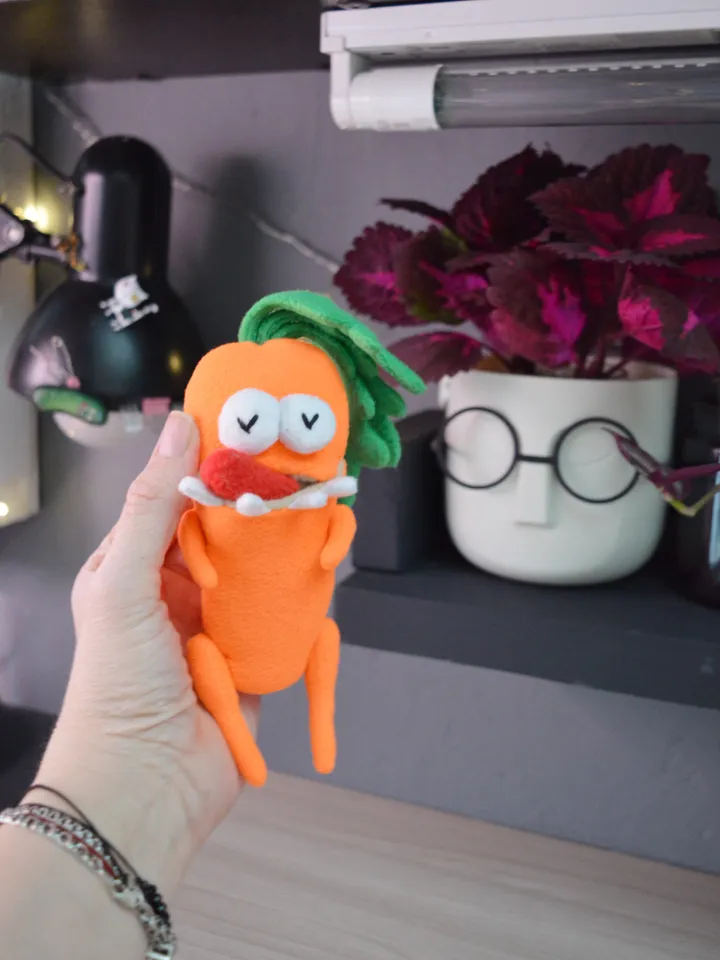 PDF Plush Carrot Pattern – Fleece Softie Toy with Pocket Mouth