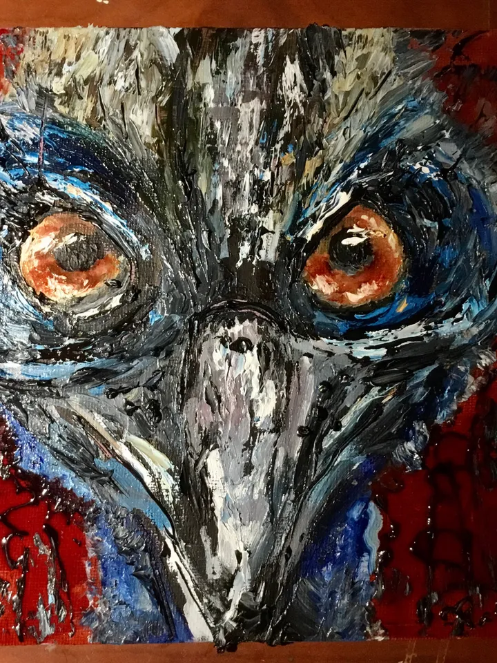 Cassowary bird, original mix media oil painting on canvas board,agressive exotic birds wall art, handmade mix media art home decoration