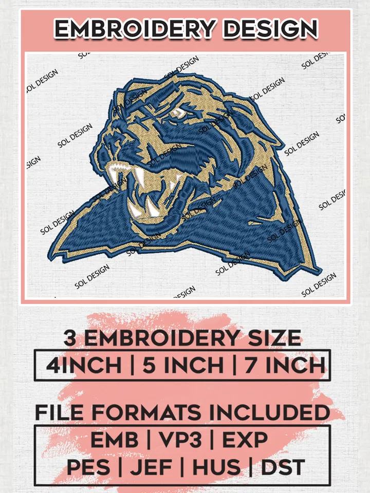 NCAA Pittsburgh Panthers College Football Team Head Mascot Logo Embroidery Design Files, NCAA Pittsburgh Panthers Machine Embroidery, NCAA Teams, 3 sizes, NCAA Machine embroidery designs, Digital Download