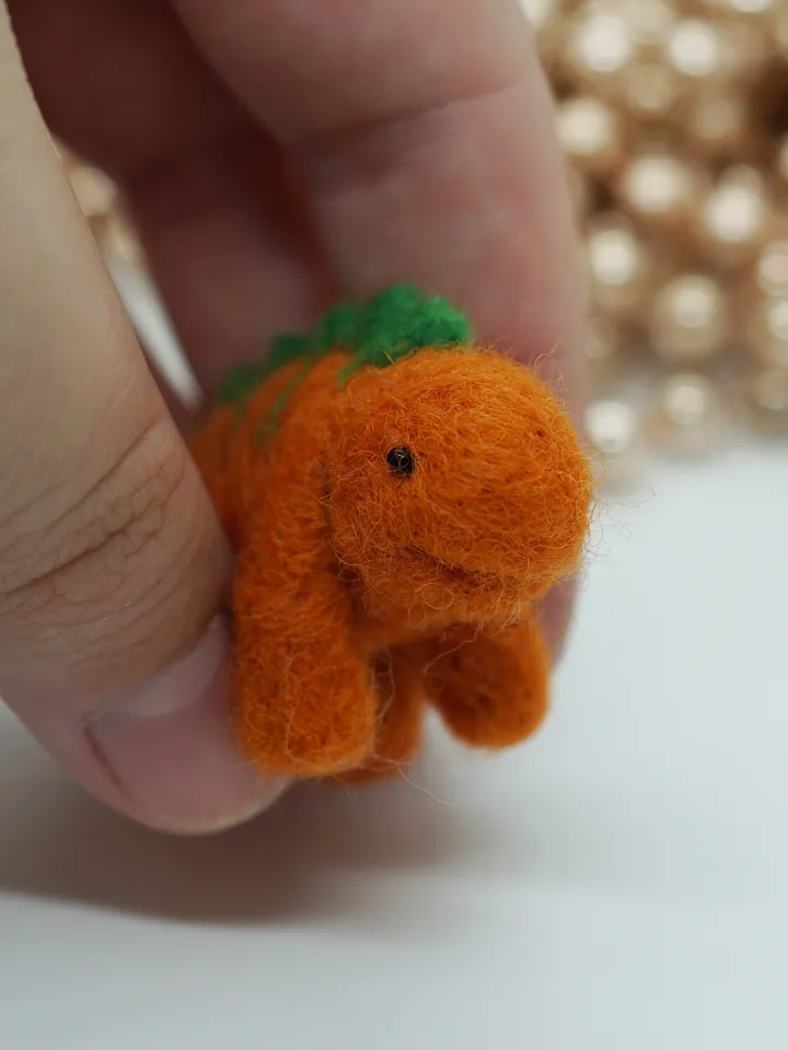 Miniature needle felted stegosaurus dinosaur, orange dinosaur, ready to ship from the USA