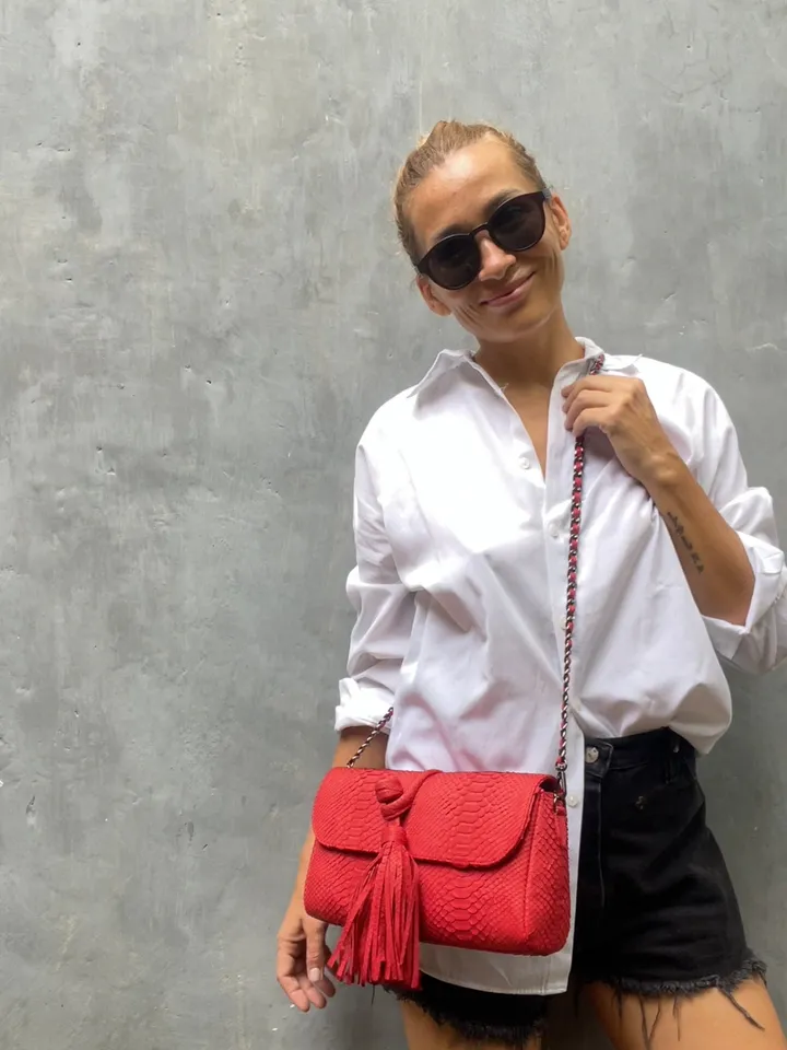 Genuine Python Skin Clutch with tassel |women purse | exotic leather bags | red classy evening clutch | designer crossbody bag handmade