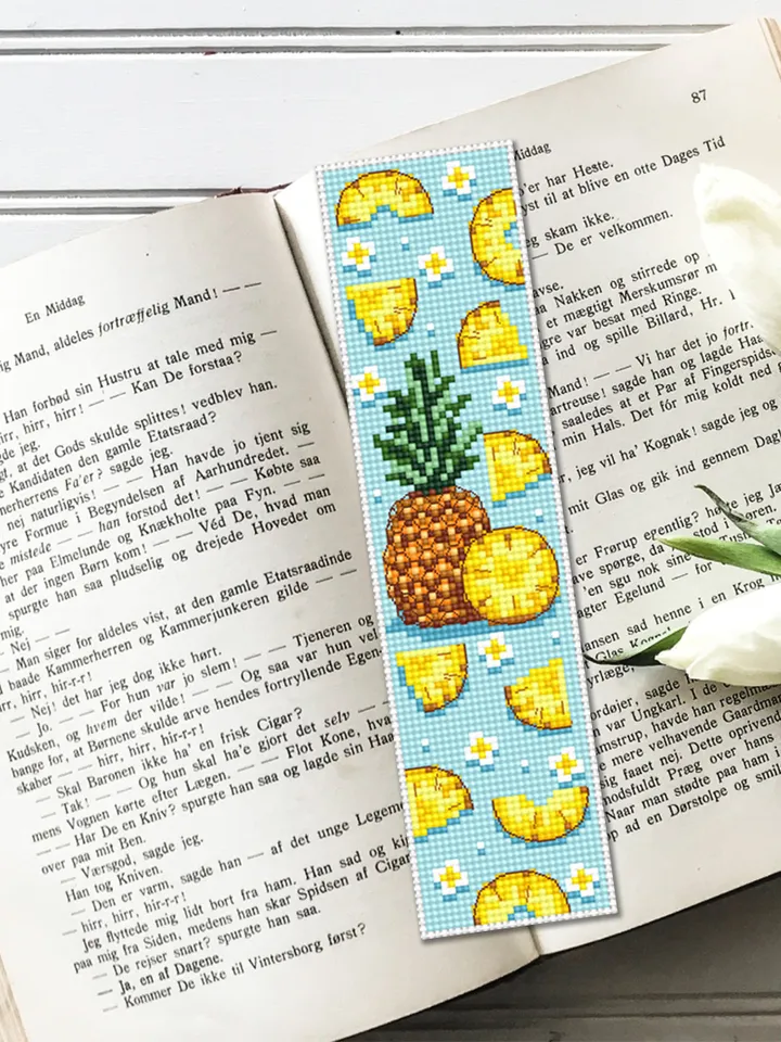 Bookmark pineapple cross stitch pattern PDF download Tropical fruit cross stitch chart, Digital bookmark pattern, Pineapple design #B139