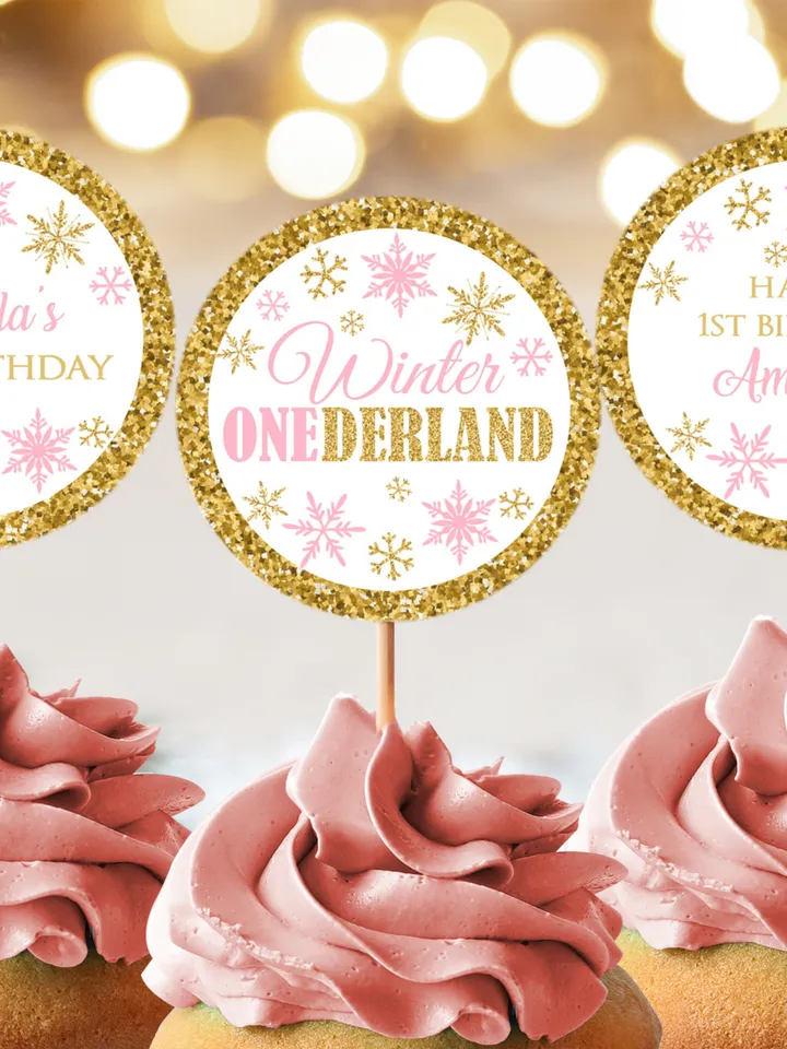 Winter Onederland Birthday Cupcake Toppers, Winter Onederland Birthday Girl Decorations, Snowflakes Cake Toppers, 1st Birthday Template