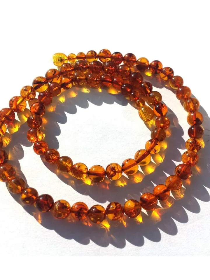 Baltic Amber Necklace Round Beads Cognac Genuine Natural Amber Jewelry Birthday Christmas Gift For Women Mom Gemstone Handmade Jewelry Holiday