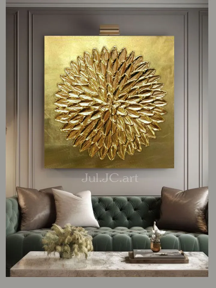 Gold Petals Abstract Wall Art Original Painting Metallic Textured artwork Gold Leaf Wall Art Modern wall decor