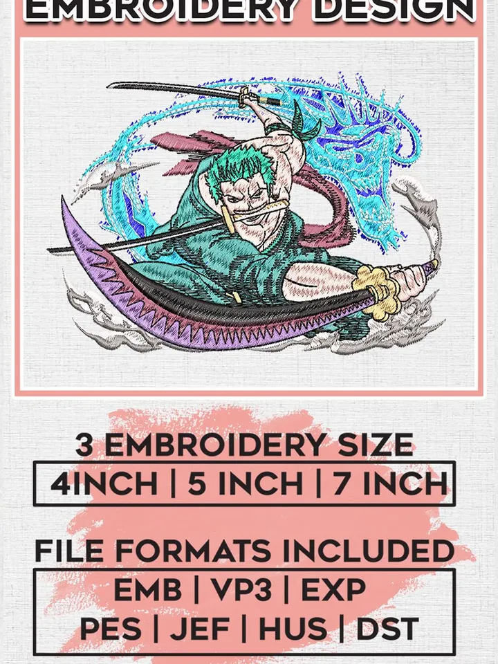 One piece Zoro embroidery design, One piece embroidery file, Anime Embroidery, Digital download
EMB_ANIME_227
