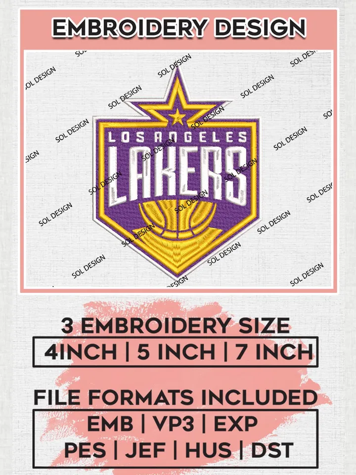 NBA Lakers Logo Embroidery Design Files, NBA Los Angeles Lakers Embroidery Designs, NBA Machine Embroidery Designs, NBA Embroidery Designs, Machine embroidery Files, Digital Download