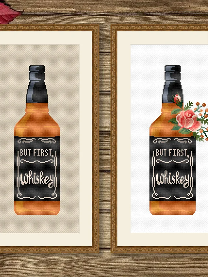 Set of 2 But First Whisky Cross Stitch Pattern, Kitchen Cross Stitch, Embroidery Whisky, But First Whisky Pattern Modern Cross Stitch #kt012