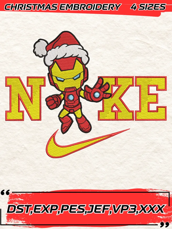 Swoosh Santa Ironman Christmas Embroidery Design,Christmas Embroidery Design,4 Sizes,Digital Download
