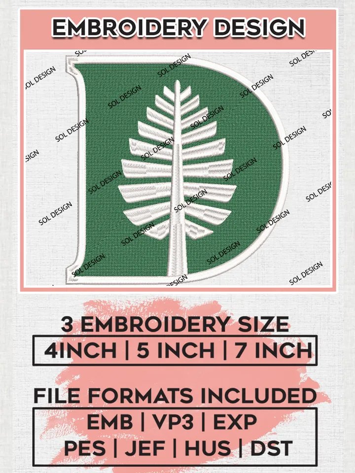Dartmouth Big Green Football Team Logo Embroidery Design Files, NCAA Dartmouth Big Green Machine Embroidery, NCAA Teams, Game Day, 3 sizes, NCAA Machine embroidery designs, Digital Download