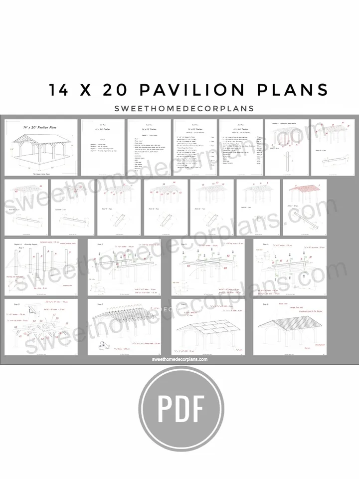 Diy 14 x 20 gable pavilion plans pdf. Carport plans. Wooden outdoor covered gazebo plans. Backyard wooden pergola plans for outdoor.