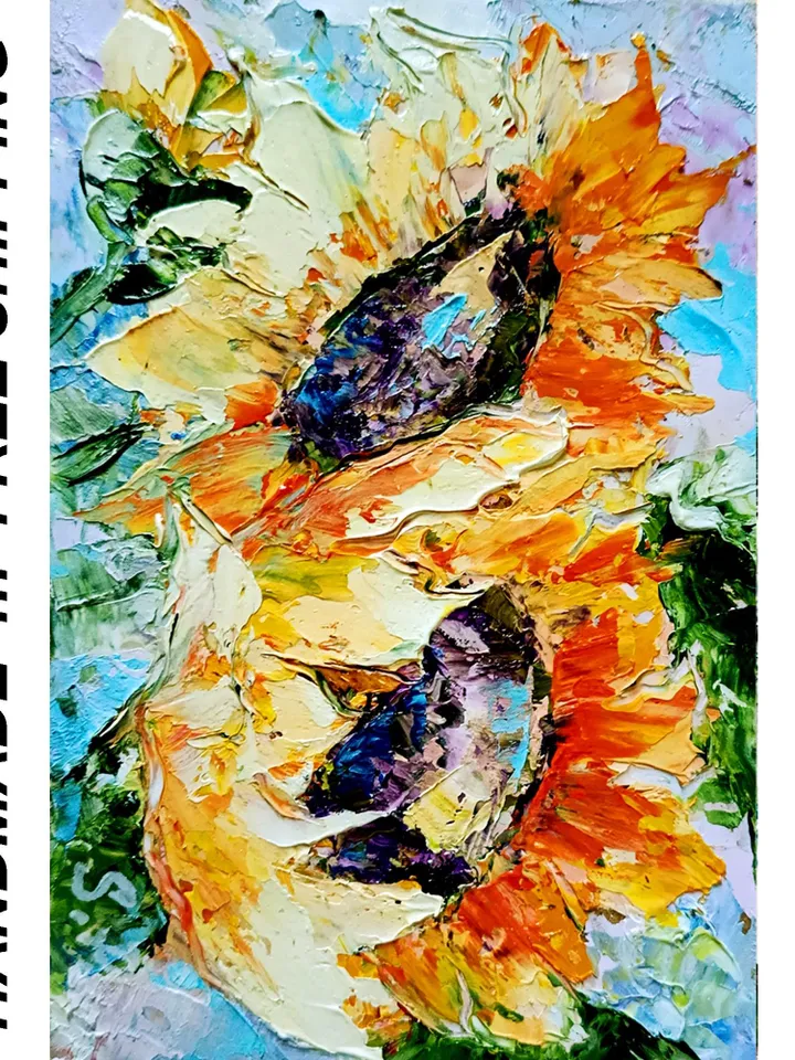 Sunflower Oil Painting Original Art 6x4 Kansas State Flower Impasto Impressionist Small Artwork Vivid Impressionist Gifts by ArtProkopaloSv