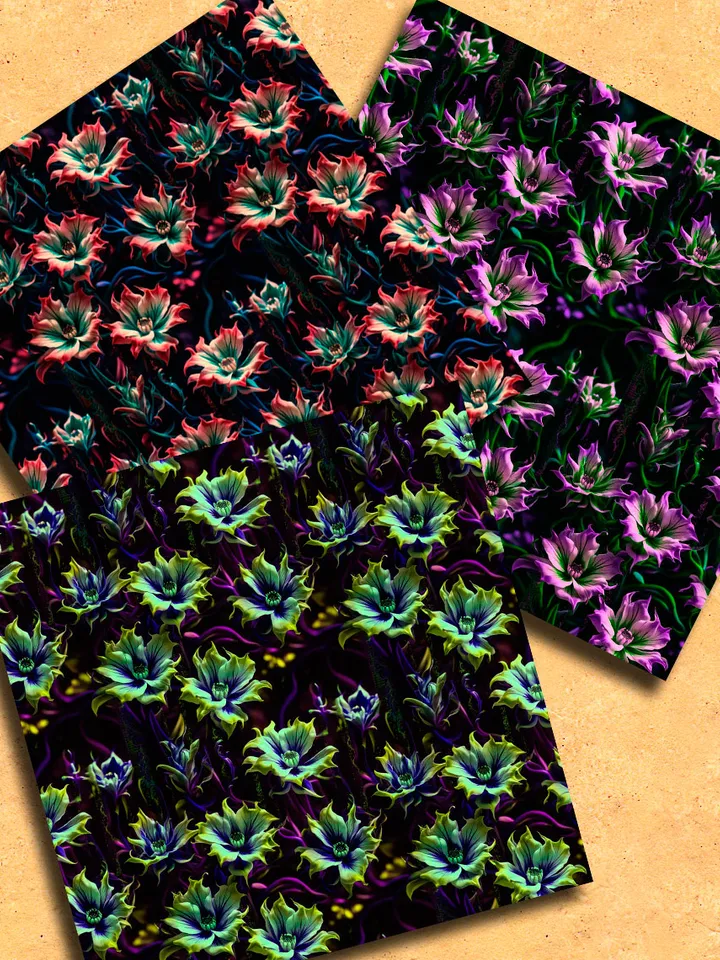 Fantastic Flowers Seamless Pattern for Printing and Crafting. Set of 12 Designs - 12x12 Inches. Fantastic Flowers.