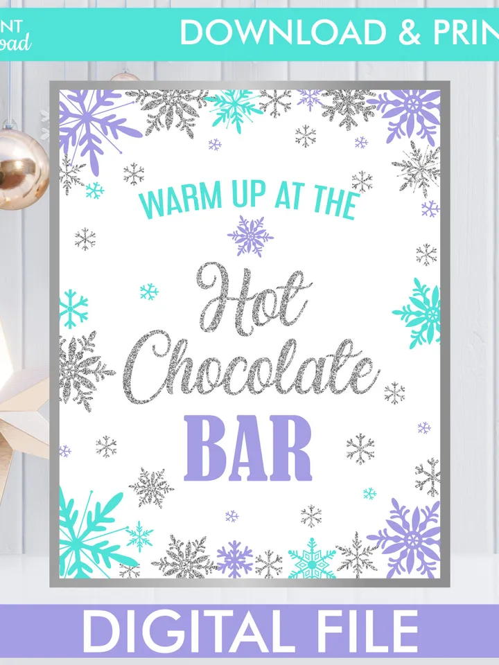 Winter Onederland Signs, Winter Onederland Birthday Girl Decorations, Purple Teal Snowflakes First Birthday Decorations Instant Download