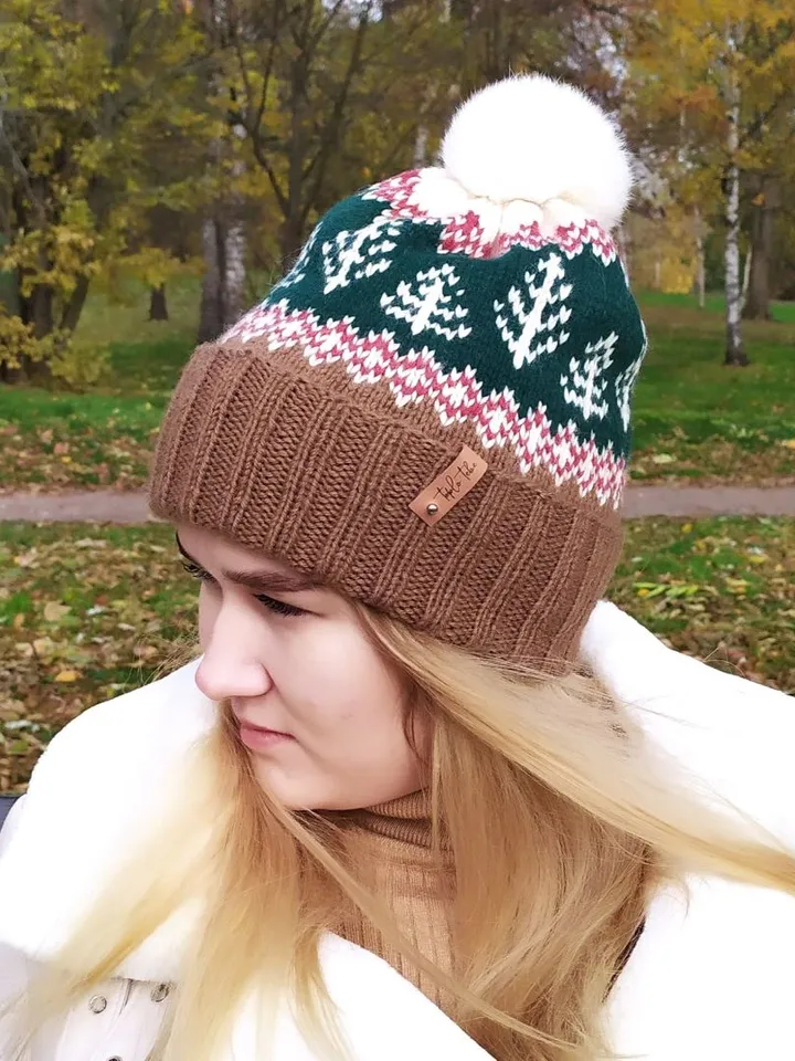 Warm womens hand-knitted hat