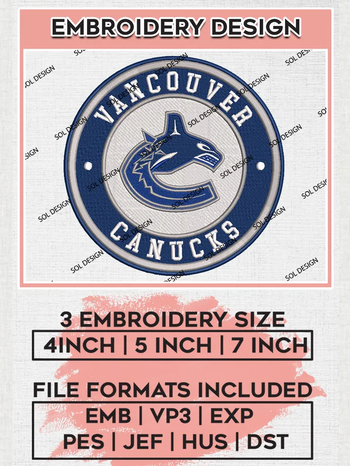 Vancouver Canucks Circle Logo Machine Embroidery Files, NHL Vancouver Canucks Embroidery Designs, NHL Canucks Logo, NHL Embroidery Designs, Digital Download