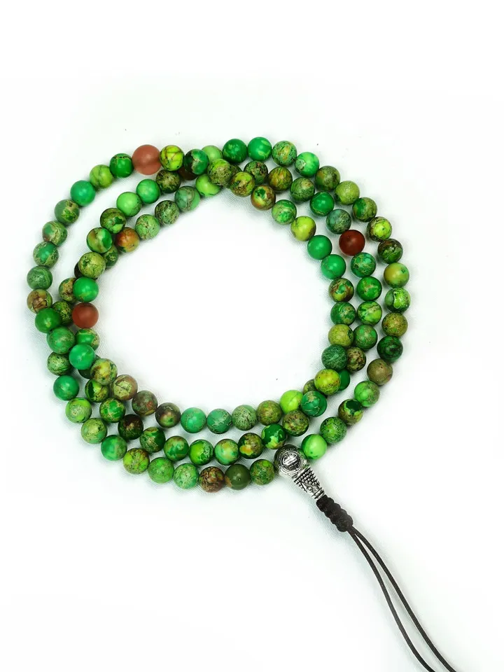Gandhanra Unique Tibetan Siliceous Rock Beads Mala,6mm Prayer Beads for Women,27.6" Length