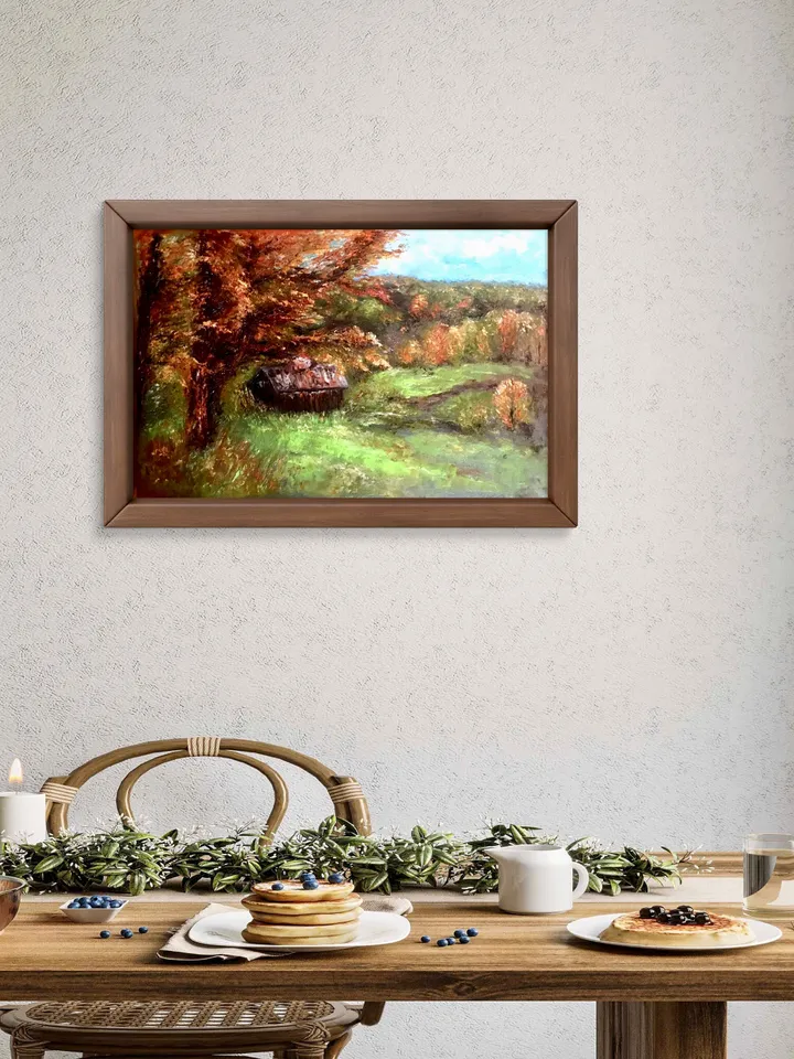 Autumn Landscape painting ,a barn house in the autumn wood painting,original oil painting.