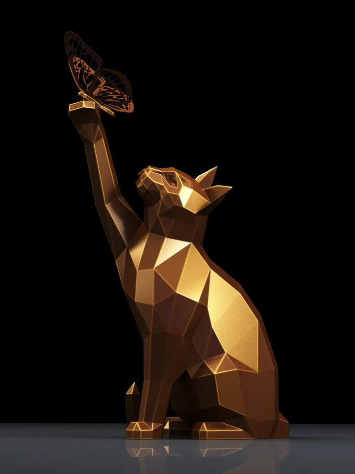 Cat with Butterfly Metal Papercraft, DXF, PDF, Digital Template Download, Gurko, Pepakura, Welding Low Poly 3D Origami, DIY Metal Sculpture