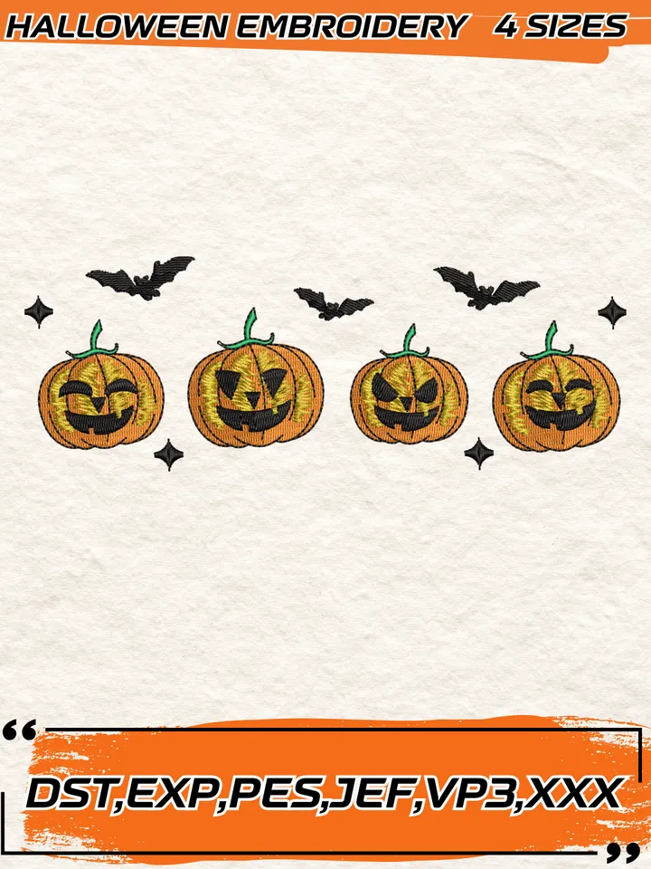 Halloween Pumpkin Funny Faces Embroidery Design,Halloween Embroidery Design,4 Sizes, Digital Download