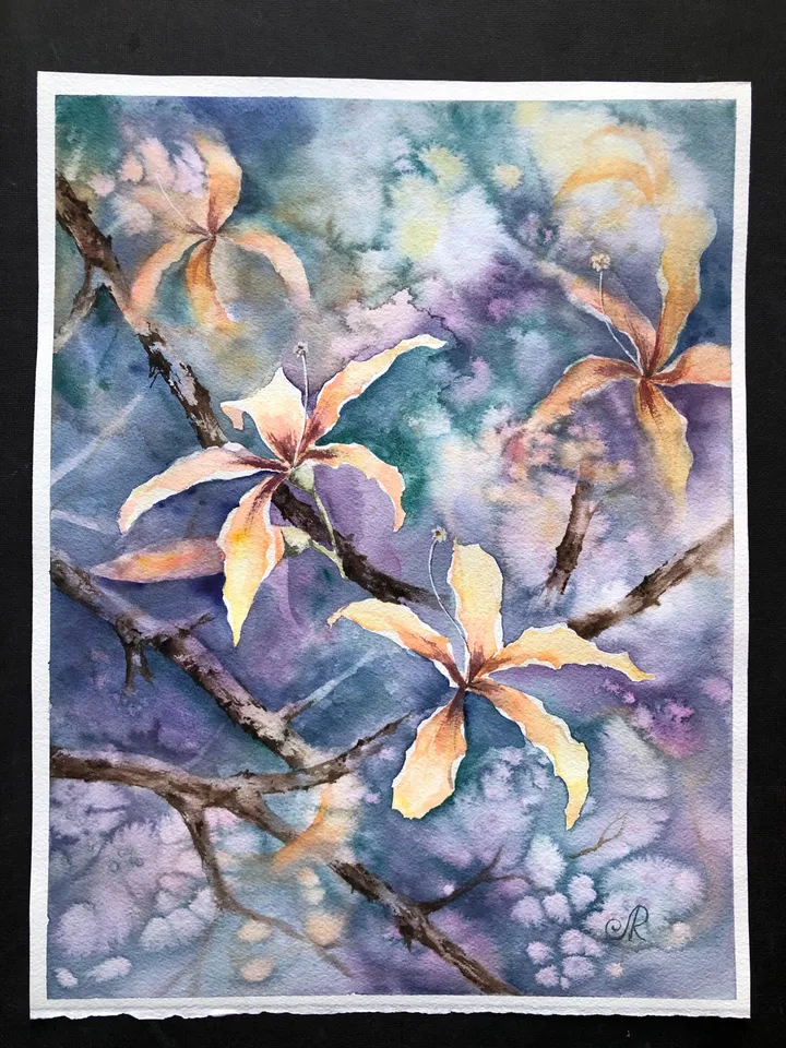 Flowers Original Painting Trees Watercolor Art Floral Painting
