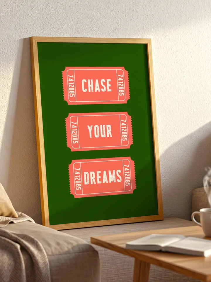 Chase Your Dreams Ticket Trio Printable Retro Ticket Wall Art, Motivational Quote Poster Set, Minimalist Home Decor Digital Download