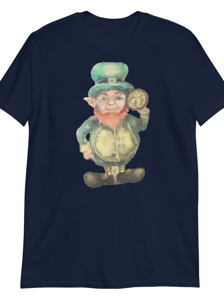 Leprechaun Short-Sleeve Unisex T-Shirt from my original painting,humorous designer t shirts,unique handmade gifts,St.Patrick day gifts.