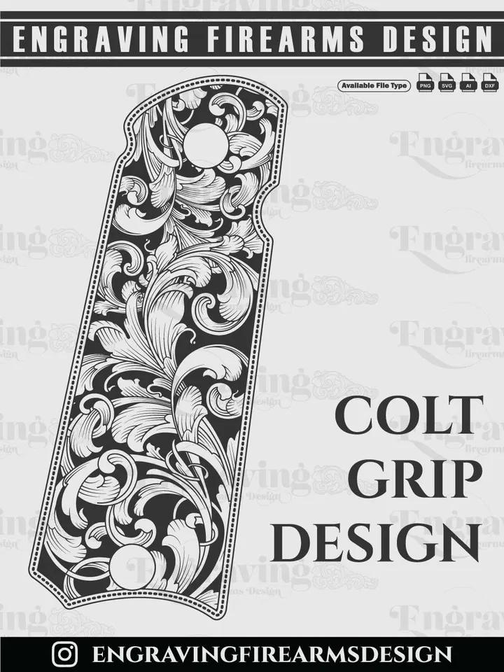 Colt 1911 Grip Engraving Design | Vector File Bundle for Laser Engraving