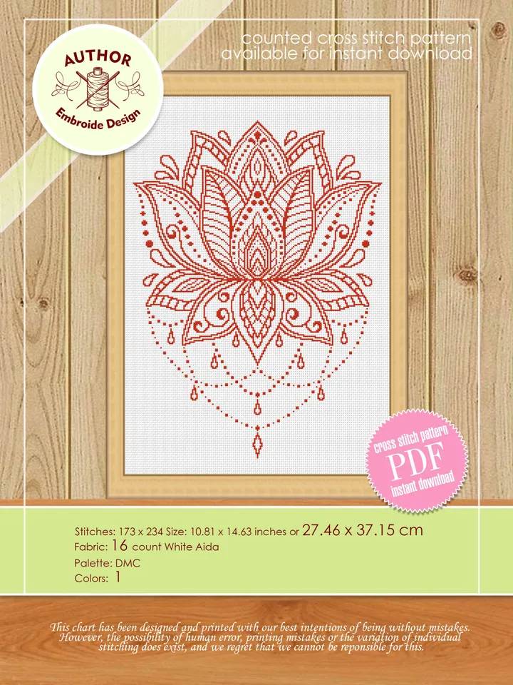 Lotus Flower Mandala set cross stitch pattern download PDF Monochrome mandala cross stitch, Mandala ornament Hand of Fatima, Hamsa hand #S62