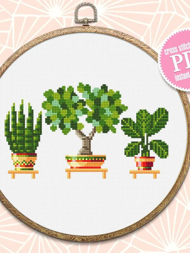 Home plants cross stitch pattern download PDF Garden embroidery PDF, Potted plants cross stitch, Small beginner stitch, DIY Home decor #P19
