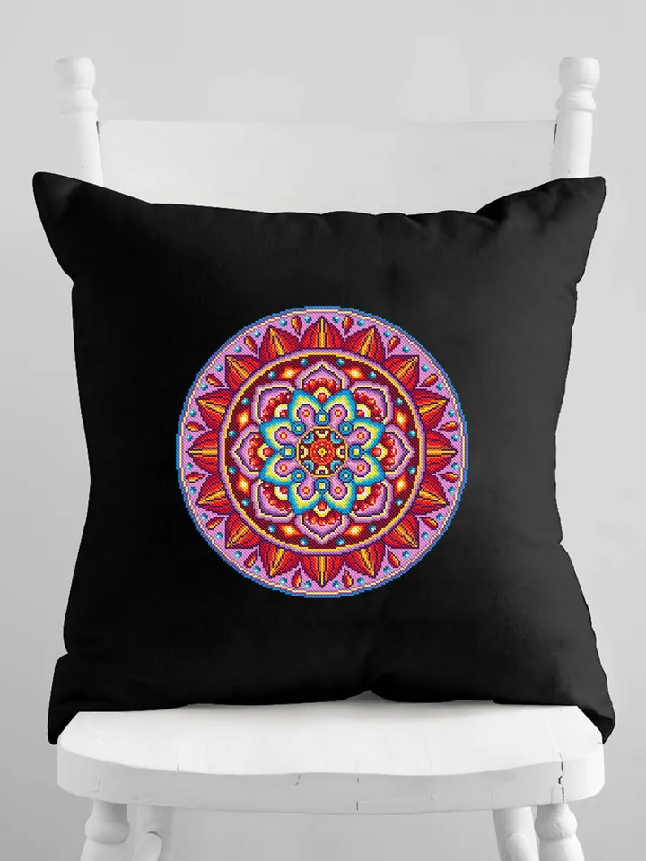Bright mandala cross stitch pattern download PDF, Mandala ornament cross stitch chart, Modern beginner stitch, Colorful awesome pattern #M93