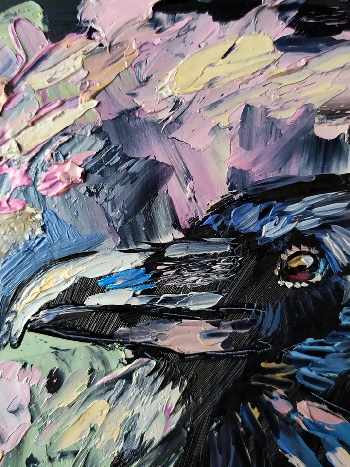 Raven Painting Bird original art 10 by 8 inches Black Crow Wall Art Crow artwork oil painting by Natalia Plotnikova