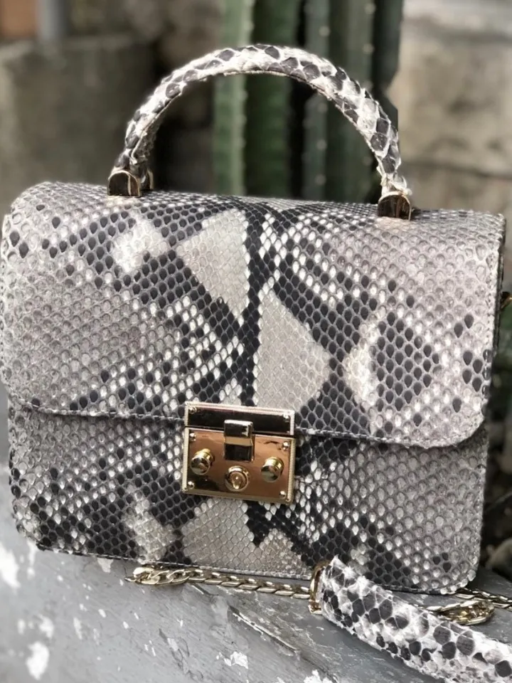 Genuine python skin classy woman bag | designer leather bag | woman hadle bag | chain crosshandle elegant snake bag | Snake print purse