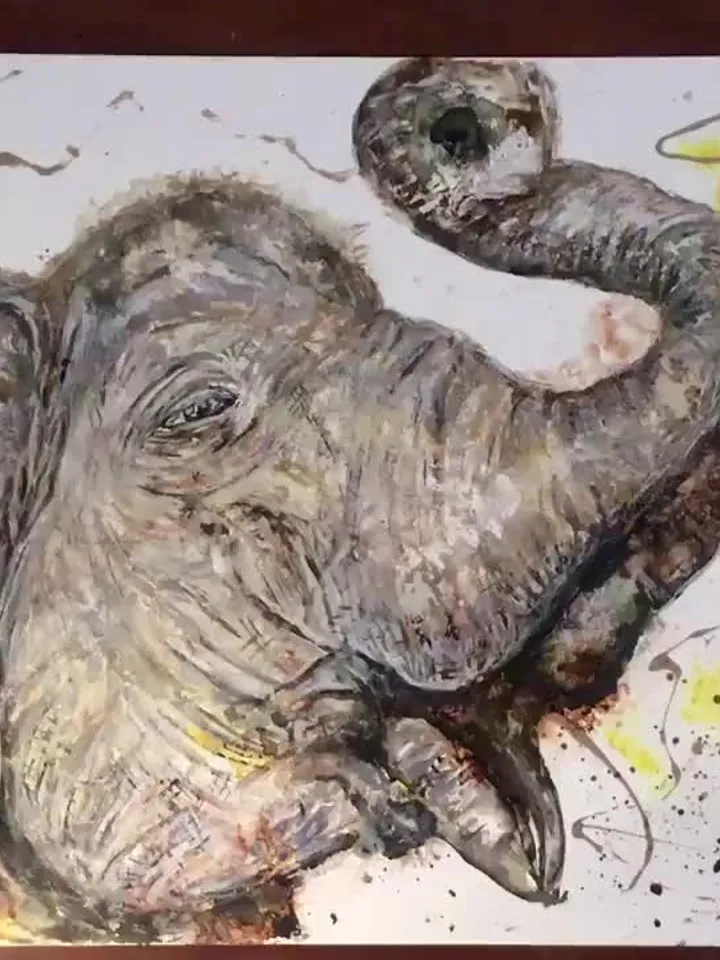 White Elephant original mix media watercolour painting on yupo paper,one of a kind artwork,wall decoration,animals painting.