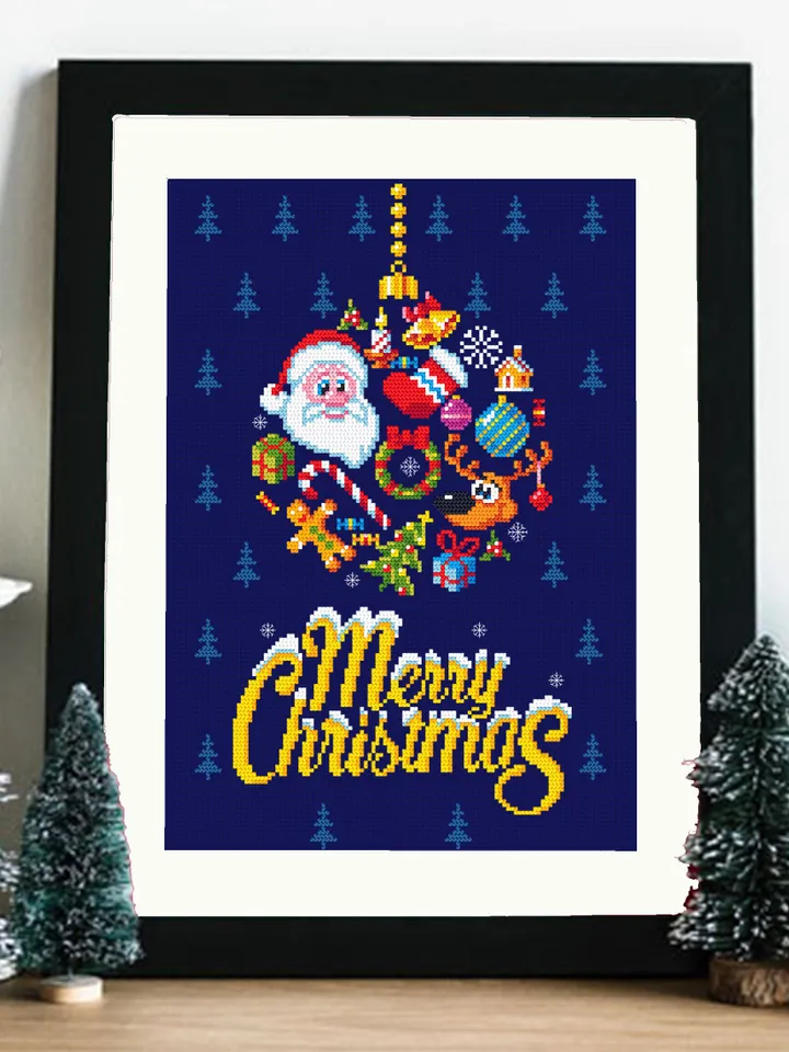Merry Christmas cross stitch pattern PDF download Christmas ball cross stitch chart, Christmas pattern digital PDF, Santa cross stitch #N16
