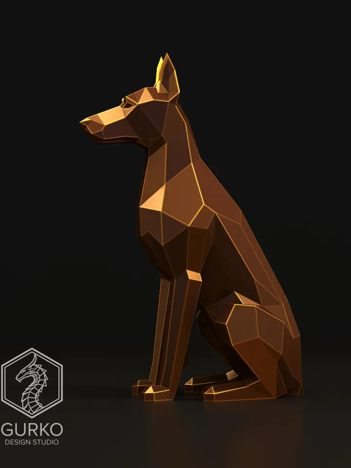 Sitting Doberman Metal Papercraft, Dog, DXF, PDF, Digital Template Download, Gurko, Pepakura, Welding Low Poly 3D Origami, Metal Sculpture