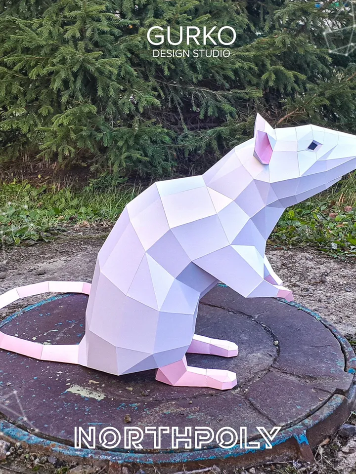 Papercraft Rat On Hind Legs, Mouse, Digital Template, PDF Download, Gurko, LowPoly, Pepakura, Origami Sculpture, Paper Party Decor, DIY Gift