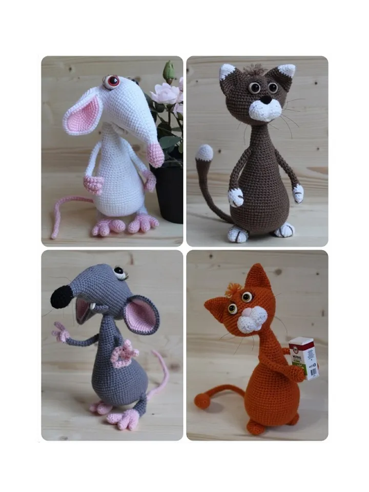 Crochet pattern 2 in 1: Cat and Rat - digital patterns PDF format