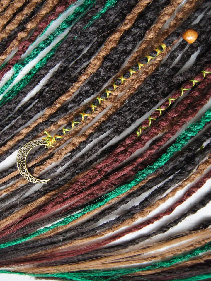 Bohemian Dreadlock Extensions Dark Brown Red Green Synthetic Faux Dreads Single or Double Ended Temporary Boho Hair Alternative
