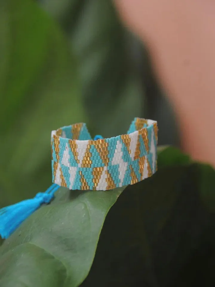 Bead flat wide geometric handmade bracelet | bohemian bracelet | handmade jewellery | summer stylish bracelet | gift for her