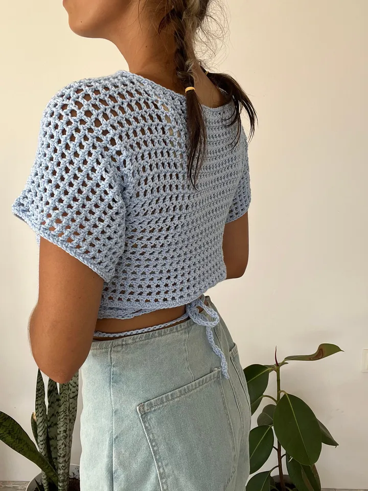 Top crochet pattern, crop top crochet , mesh top, beginner top, wrap top, summer top PDF instant download
