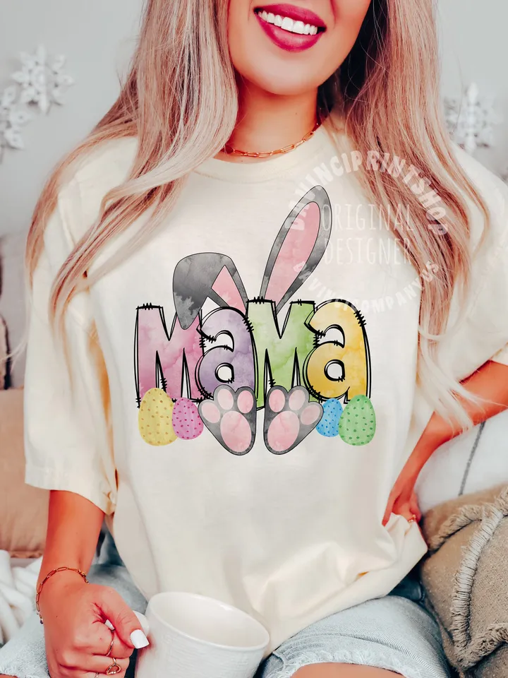 Watercolor Doodle Bunny Mama PNG, Digital Download with Doodle Letters, Easter PNG, Easter Design File For Sublimation, Digital Download
