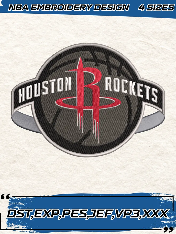 Houston Rockets Logo Embroidery Designs,NBA Logo Embroidery Files, Machine Embroidery Design File, 4 Sizes,Digital Download
