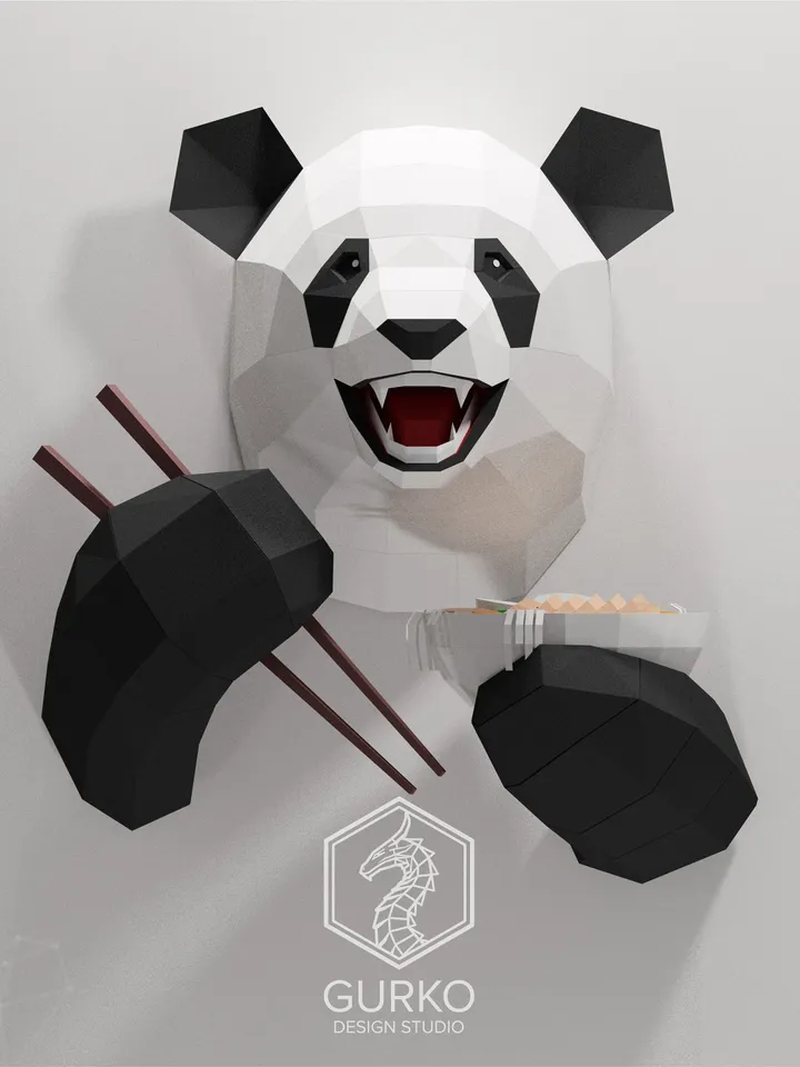Funny Panda Papercraft, Bear, Digital Template, PDF Download, Gurko, Trophy, 3D Low Poly, Pepakura, DIY Origami, Paper Decor, DIY Gift